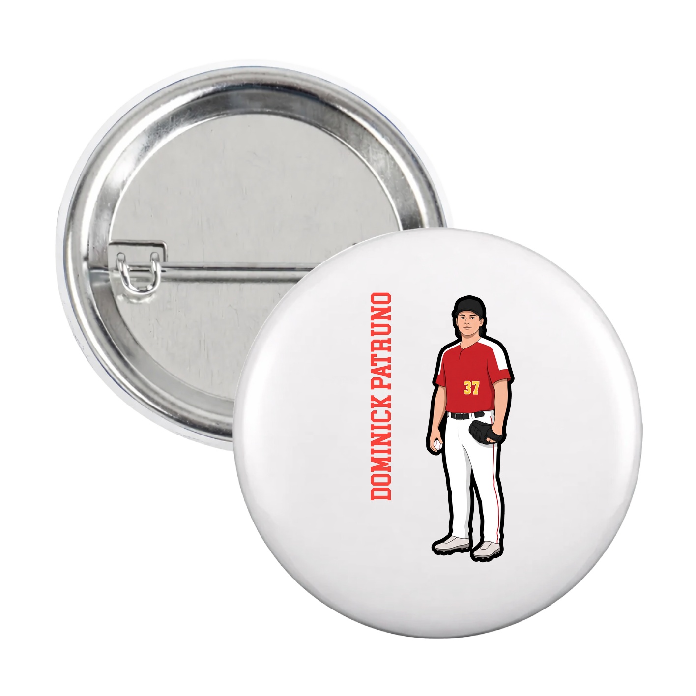 Game Day Button — Name Vertical in White