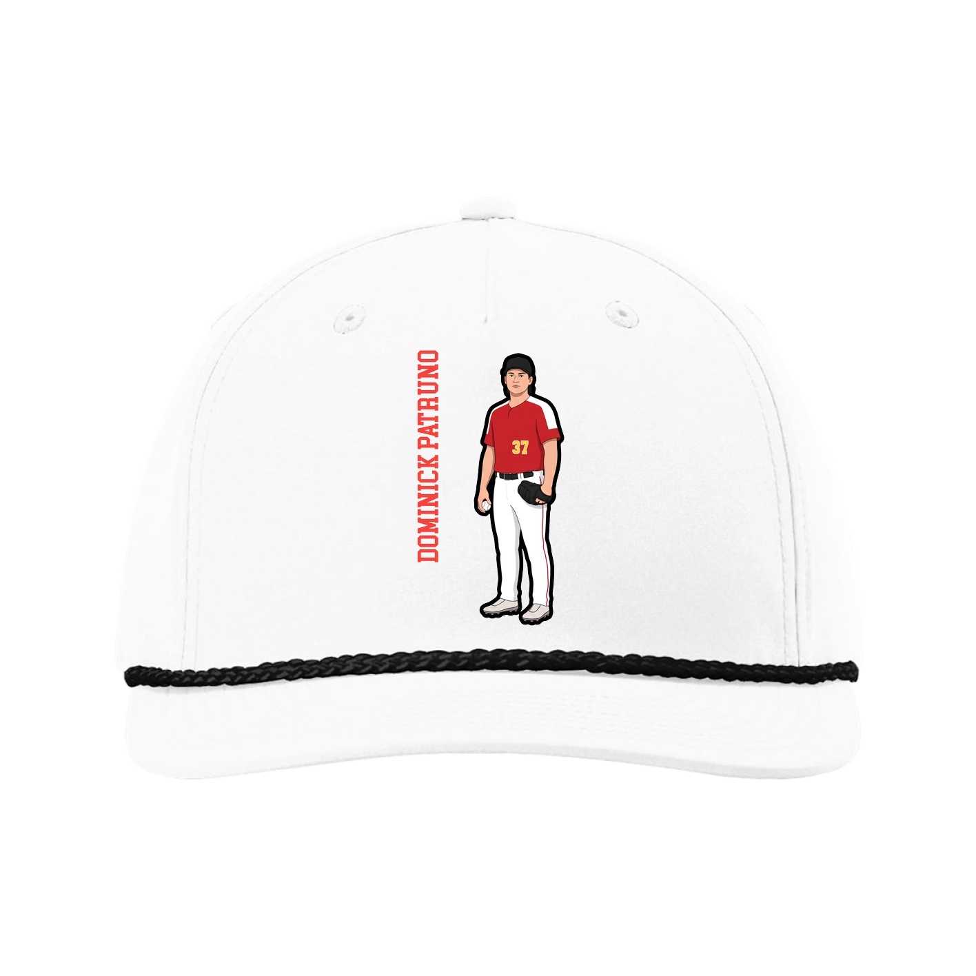 Five-Panel Classic Rope Cap — Name Vertical in White