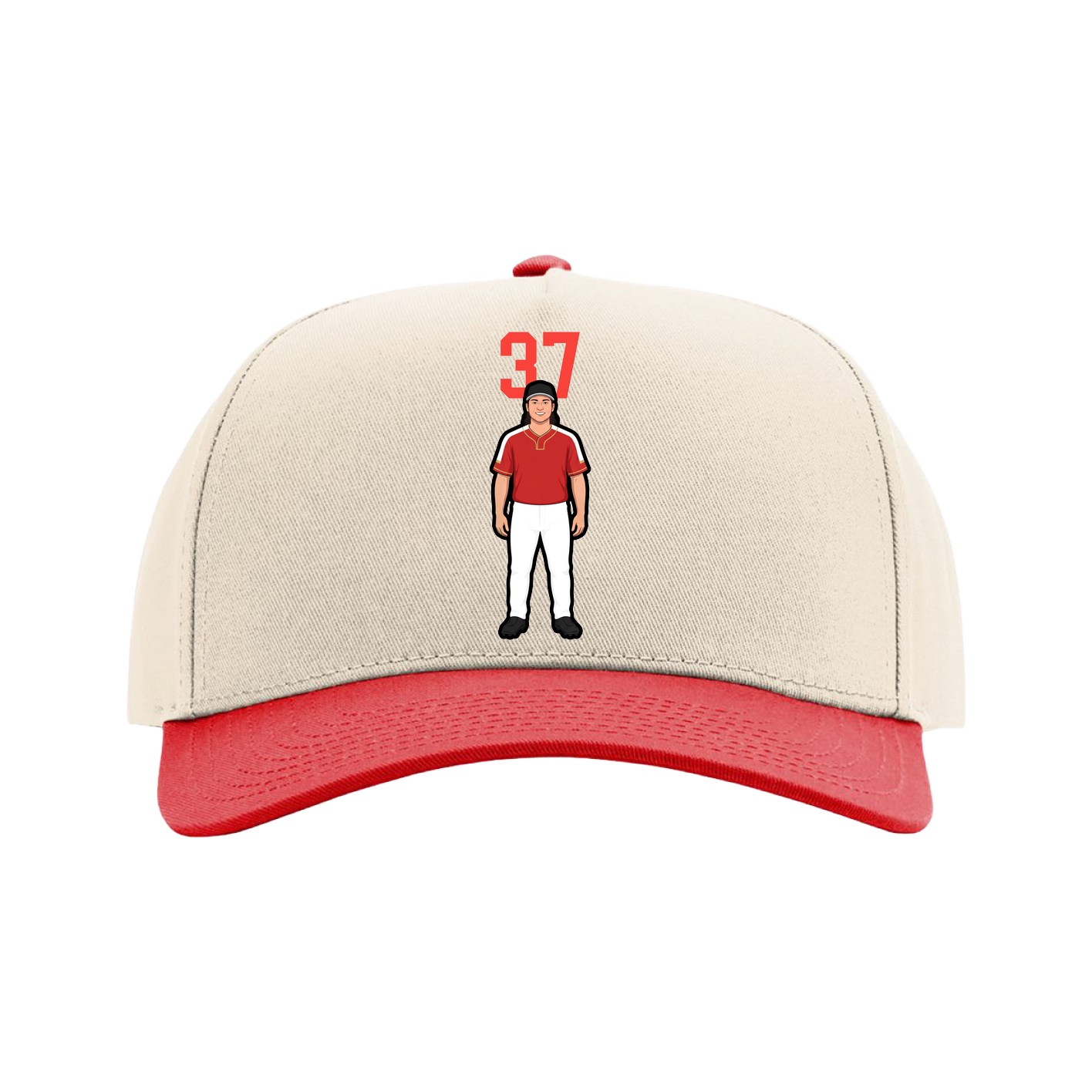 Full Fabric Five-Panel Champ Cap — Number Top in Cream/Red