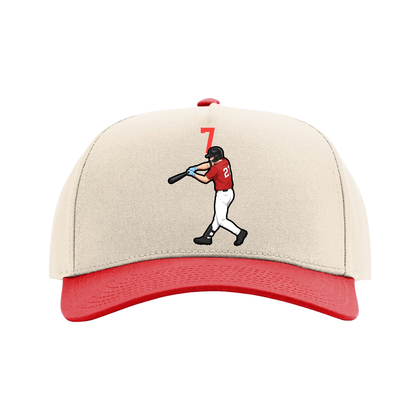 Full Fabric Five-Panel Champ Cap — Number Top in Cream/Red