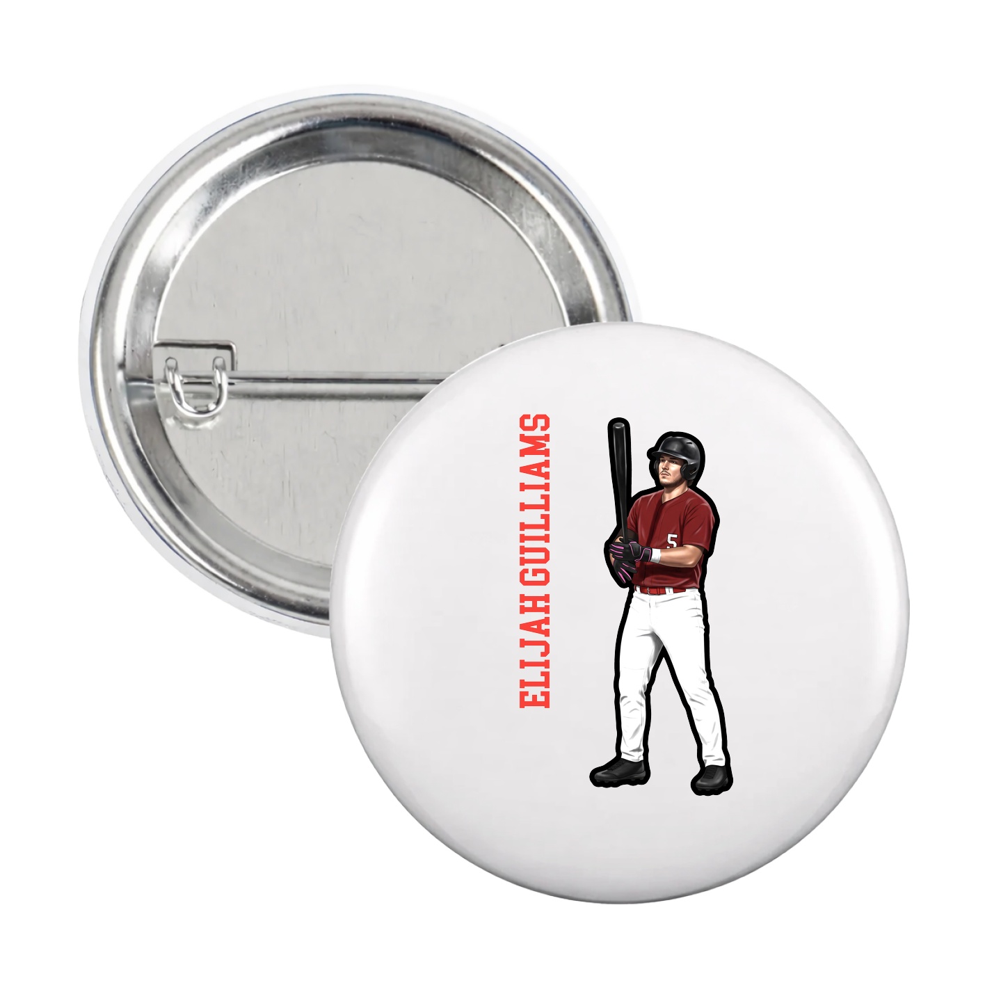 Game Day Button — Name Vertical in White