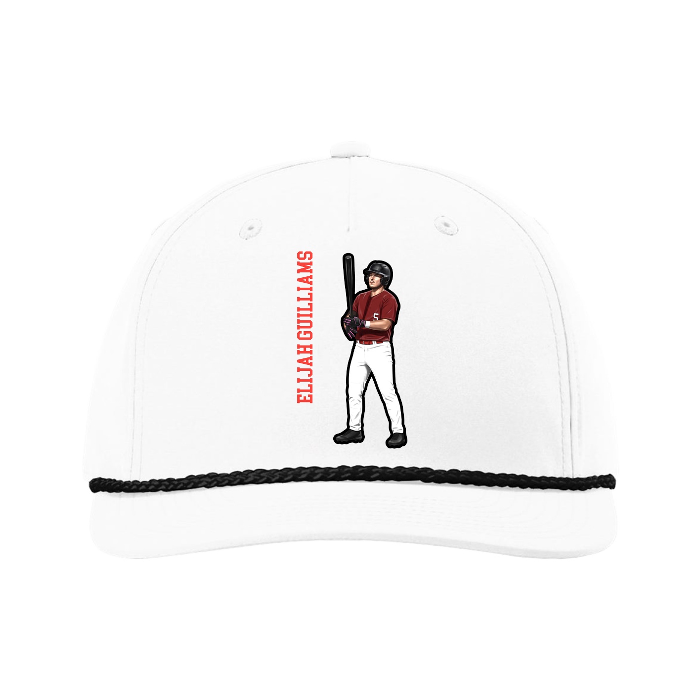 Five-Panel Classic Rope Cap — Name Vertical in White