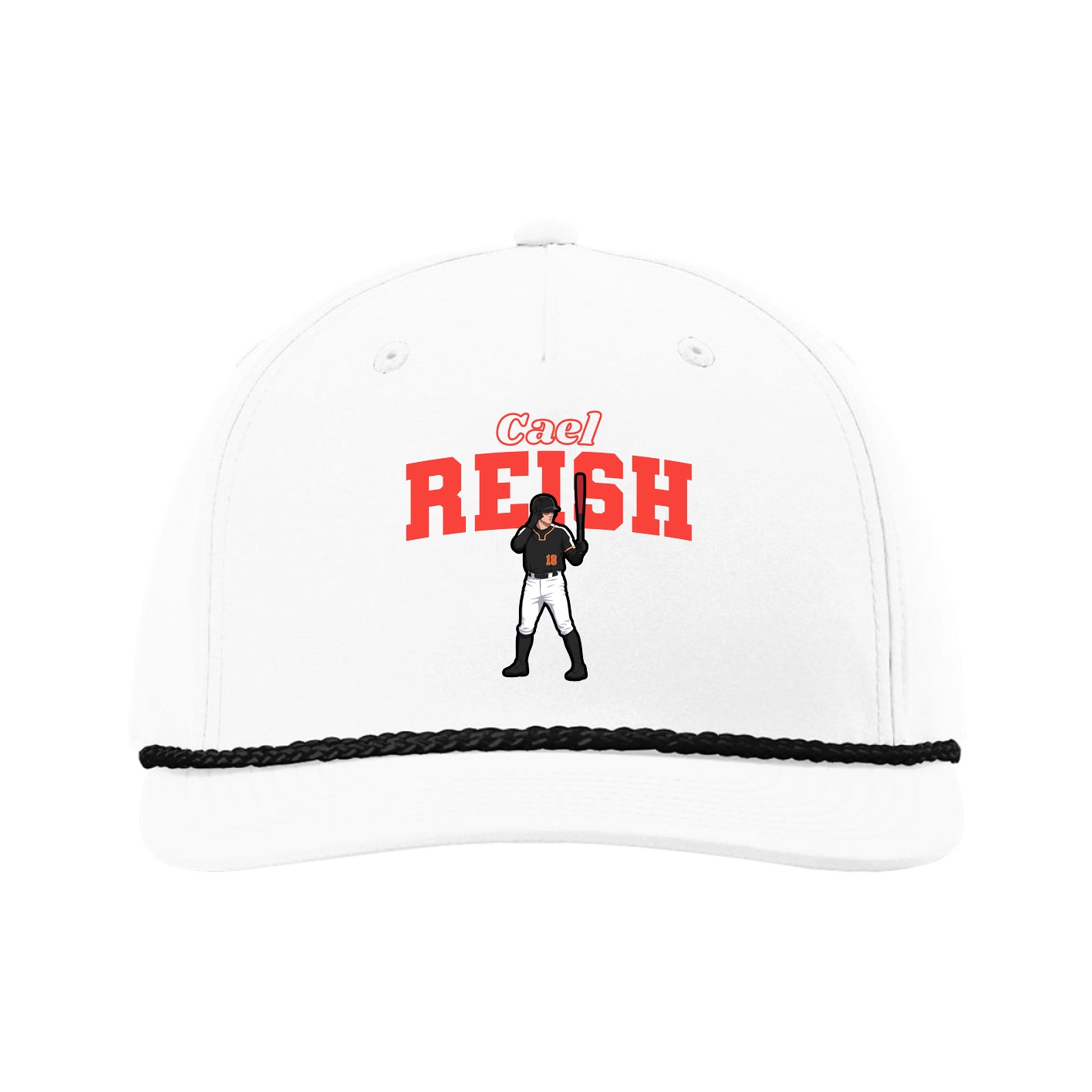 Five-Panel Classic Rope Cap — Name Arch in White