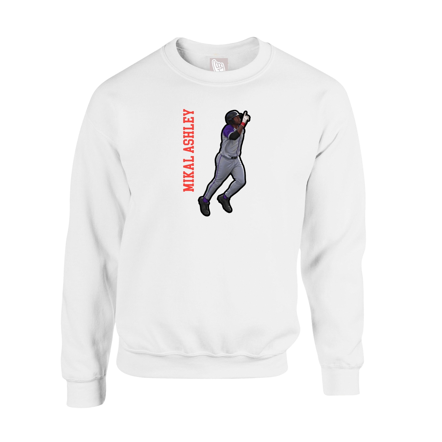 Fleece Crew — Name Vertical in White