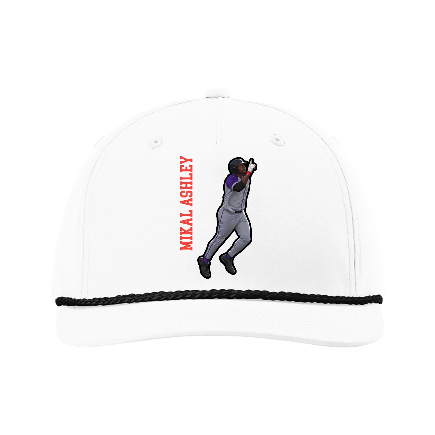 Five-Panel Classic Rope Cap — Name Vertical in White