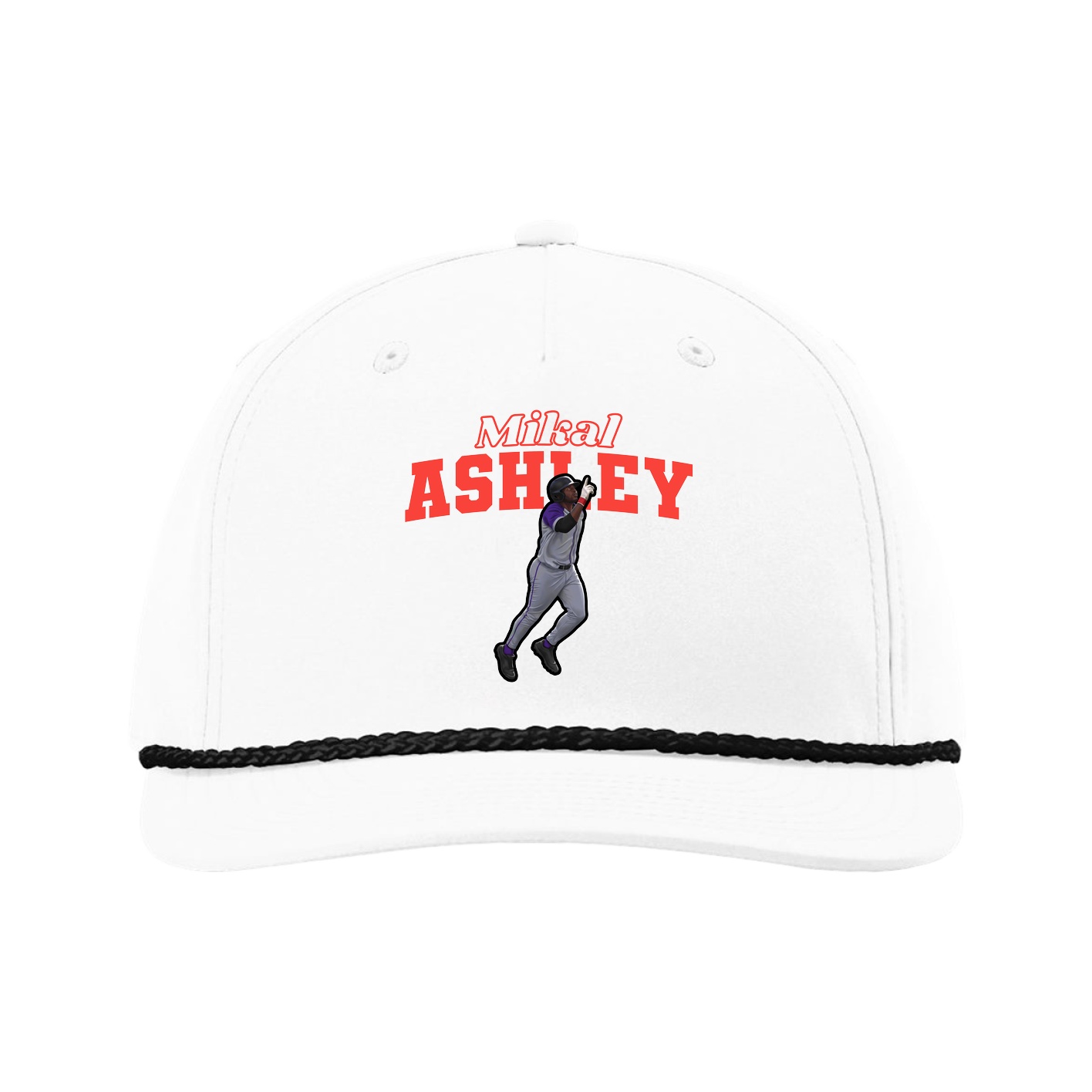 Five-Panel Classic Rope Cap — Name Arch in White
