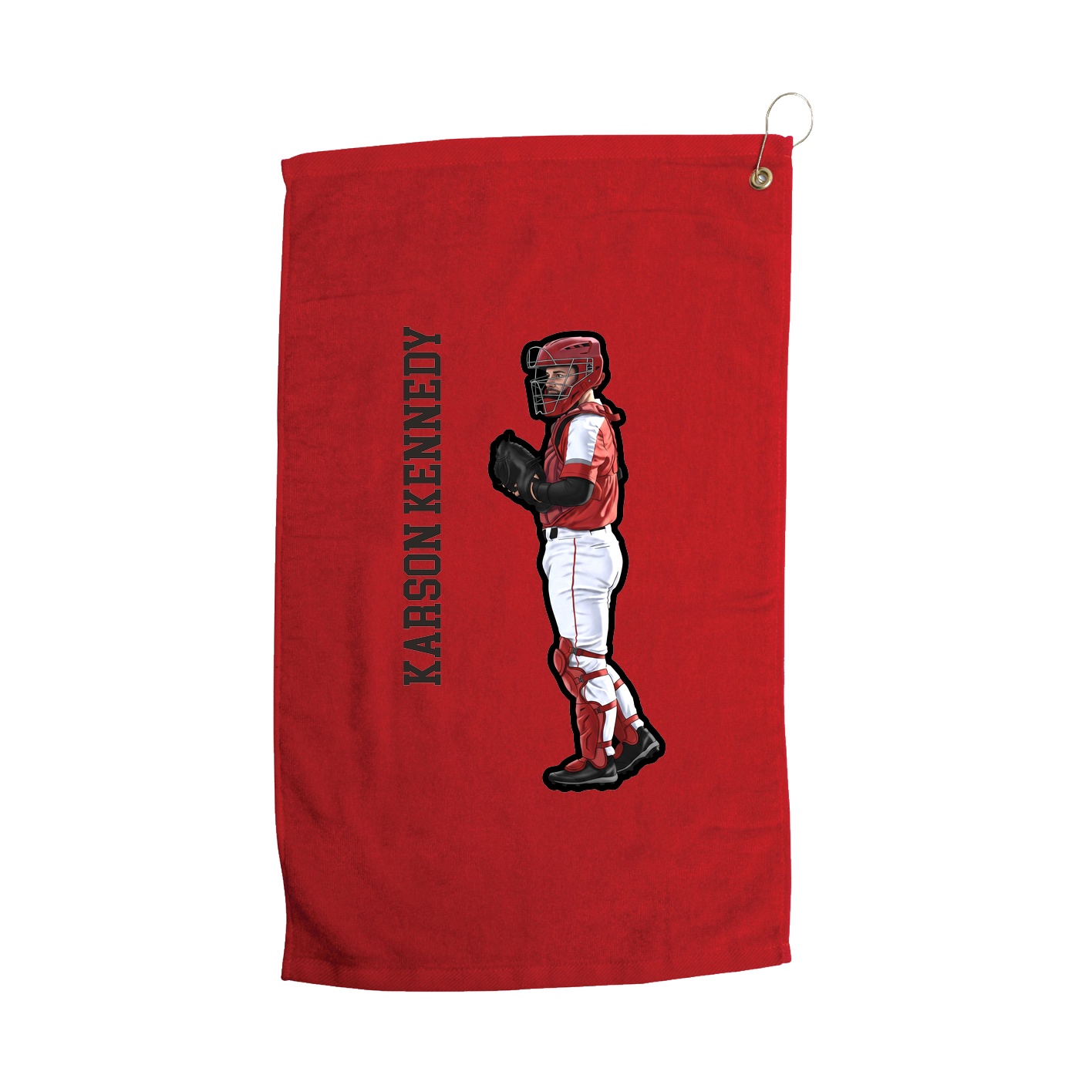 Golf Towel — Name Vertical in Red