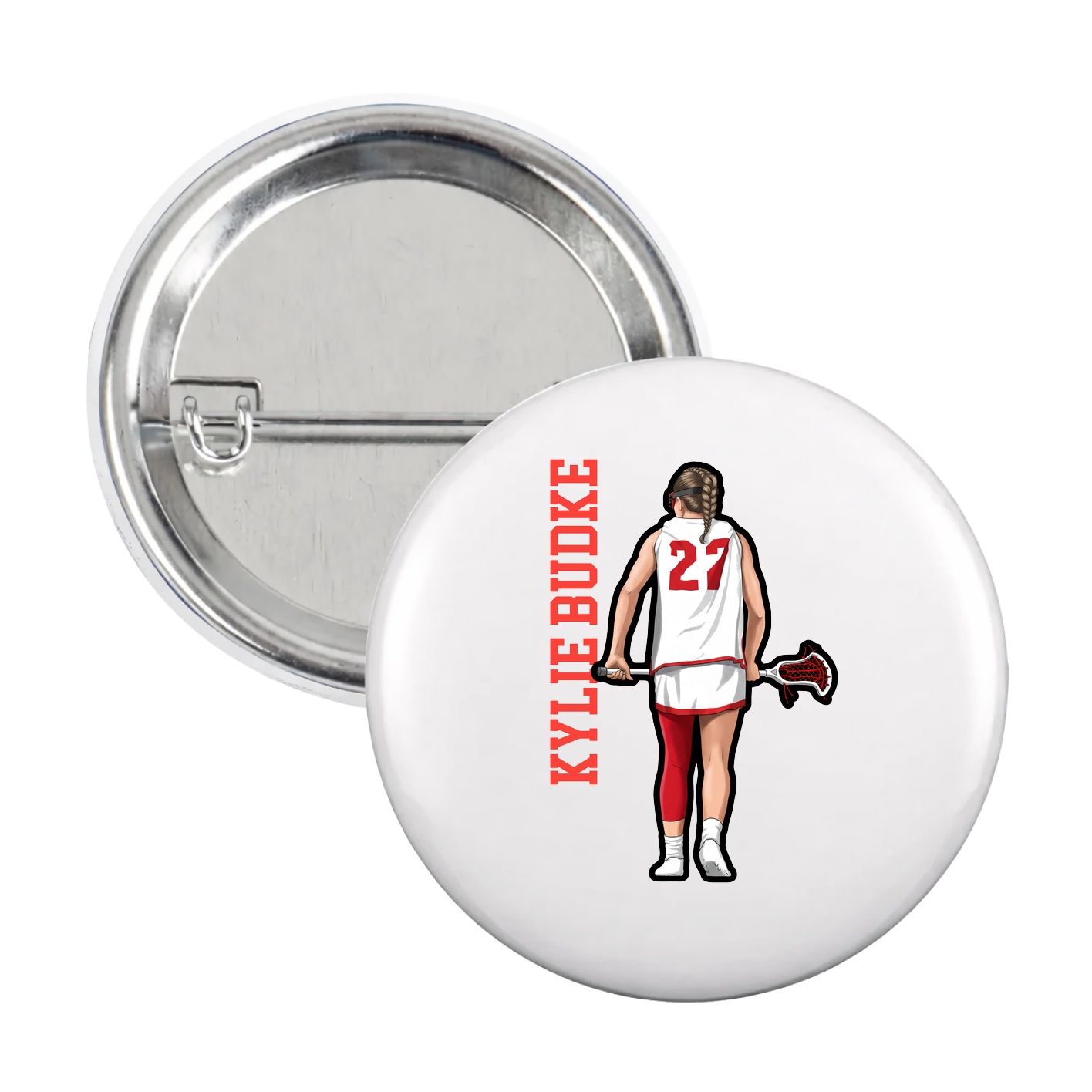 Game Day Button — Name Vertical in White