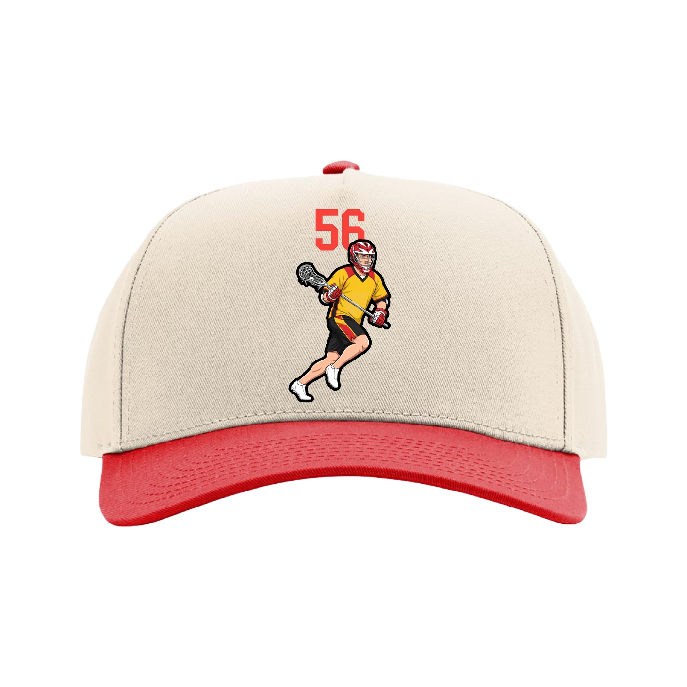 Full Fabric Five-Panel Champ Cap — Number Top in Cream/Red