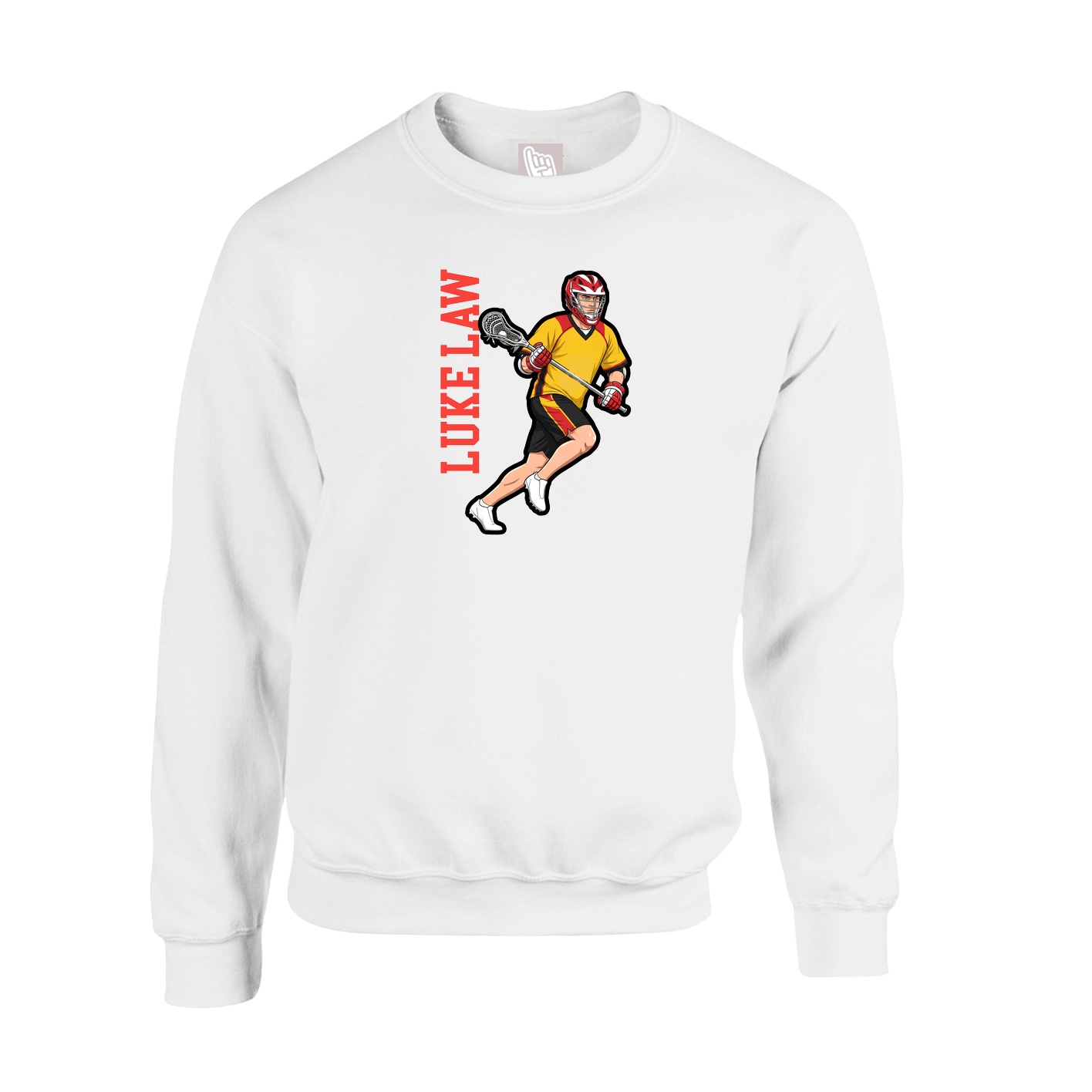 Fleece Crew — Name Vertical in White