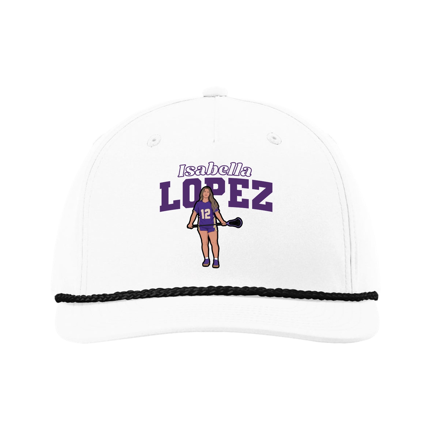 Five-Panel Classic Rope Cap — Name Arch in White