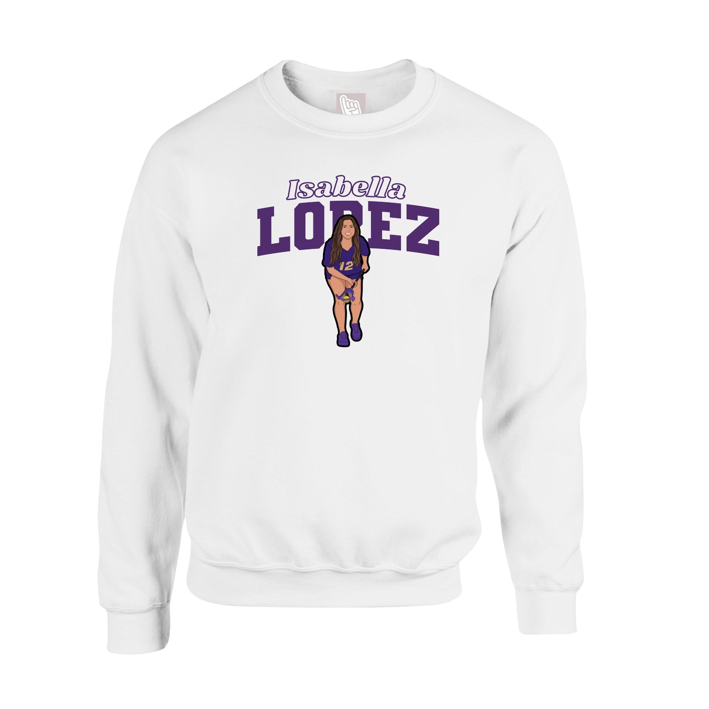 Fleece Crew — Name Arch in White
