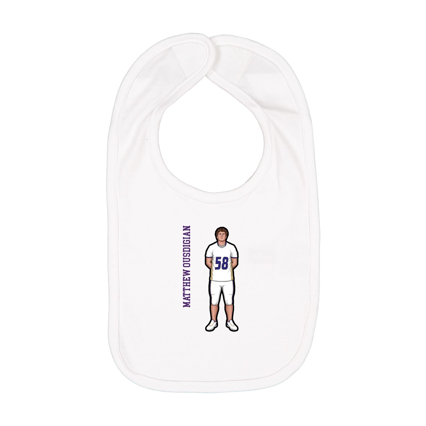 Infant Bib — Name Vertical in White