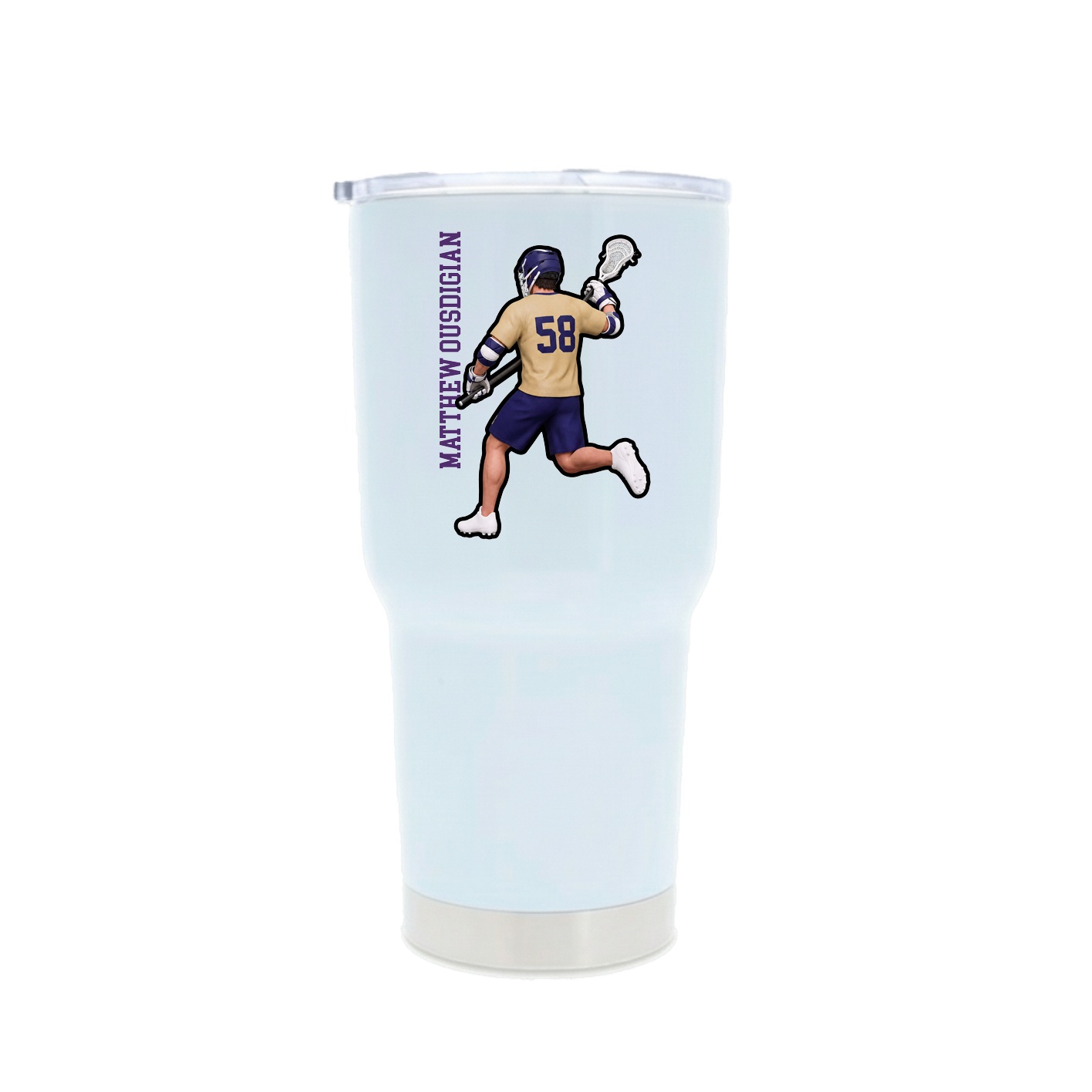 30oz Stainless Steel Tumbler — Name Vertical in White