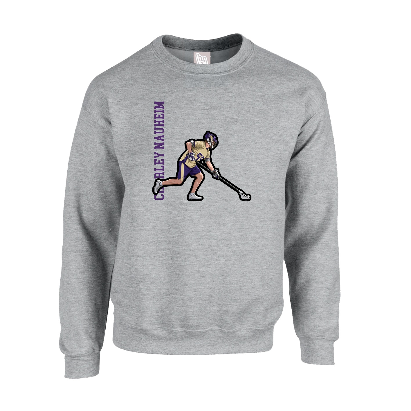 Fleece Crew — Name Vertical in Grey