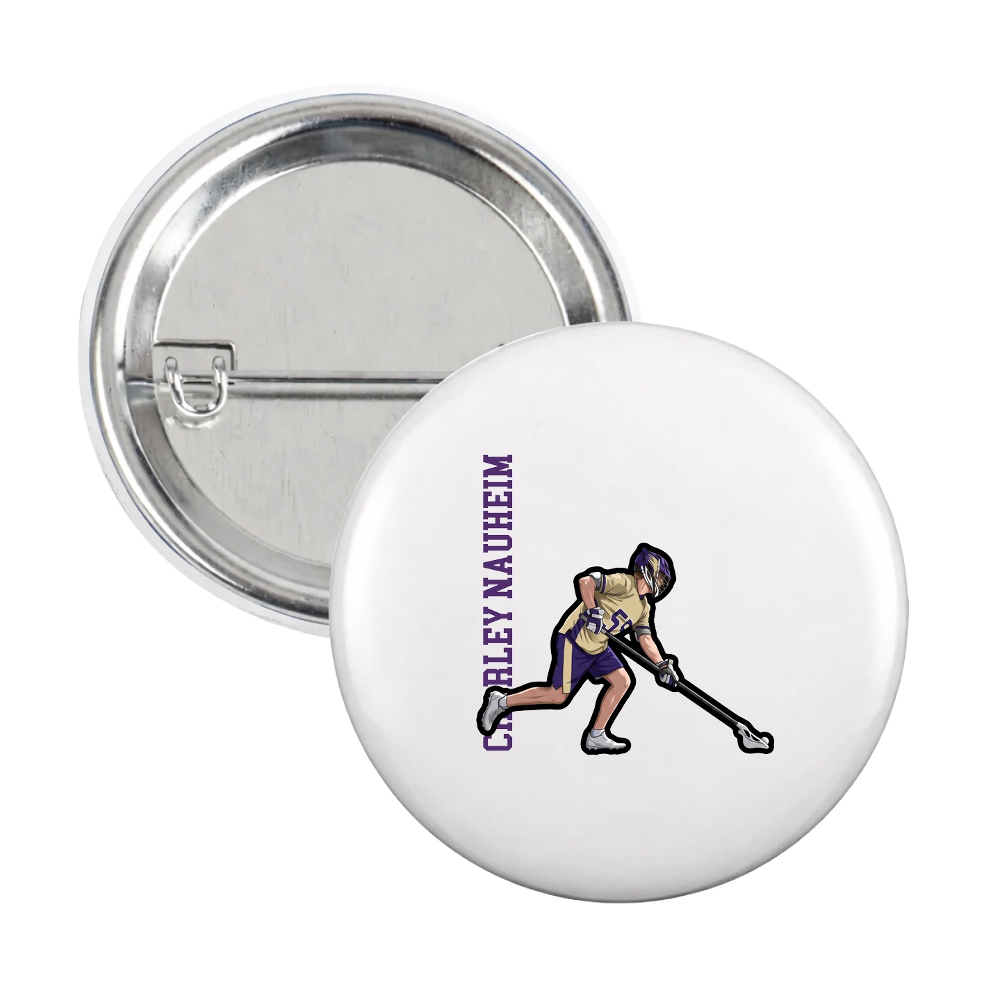 Game Day Button — Name Vertical in White
