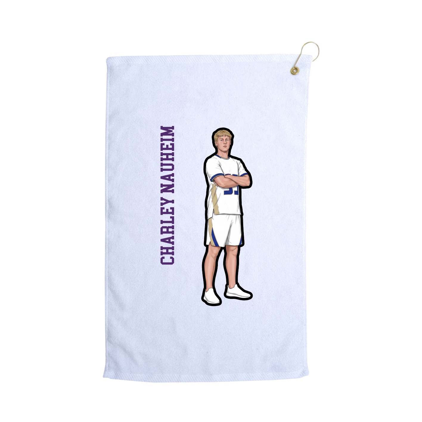 Golf Towel — Name Vertical in White