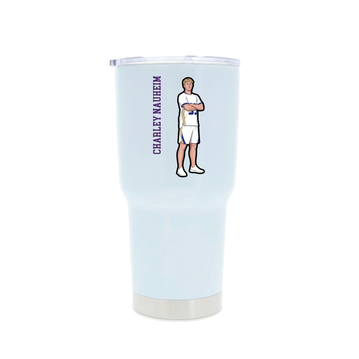 30oz Stainless Steel Tumbler — Name Vertical in White