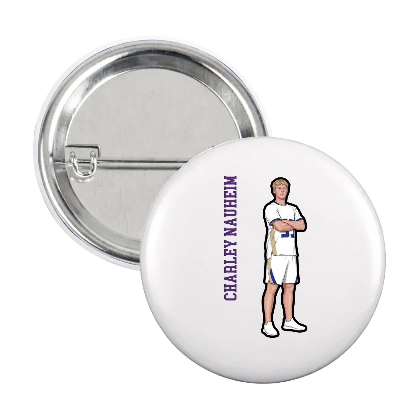 Game Day Button — Name Vertical in White