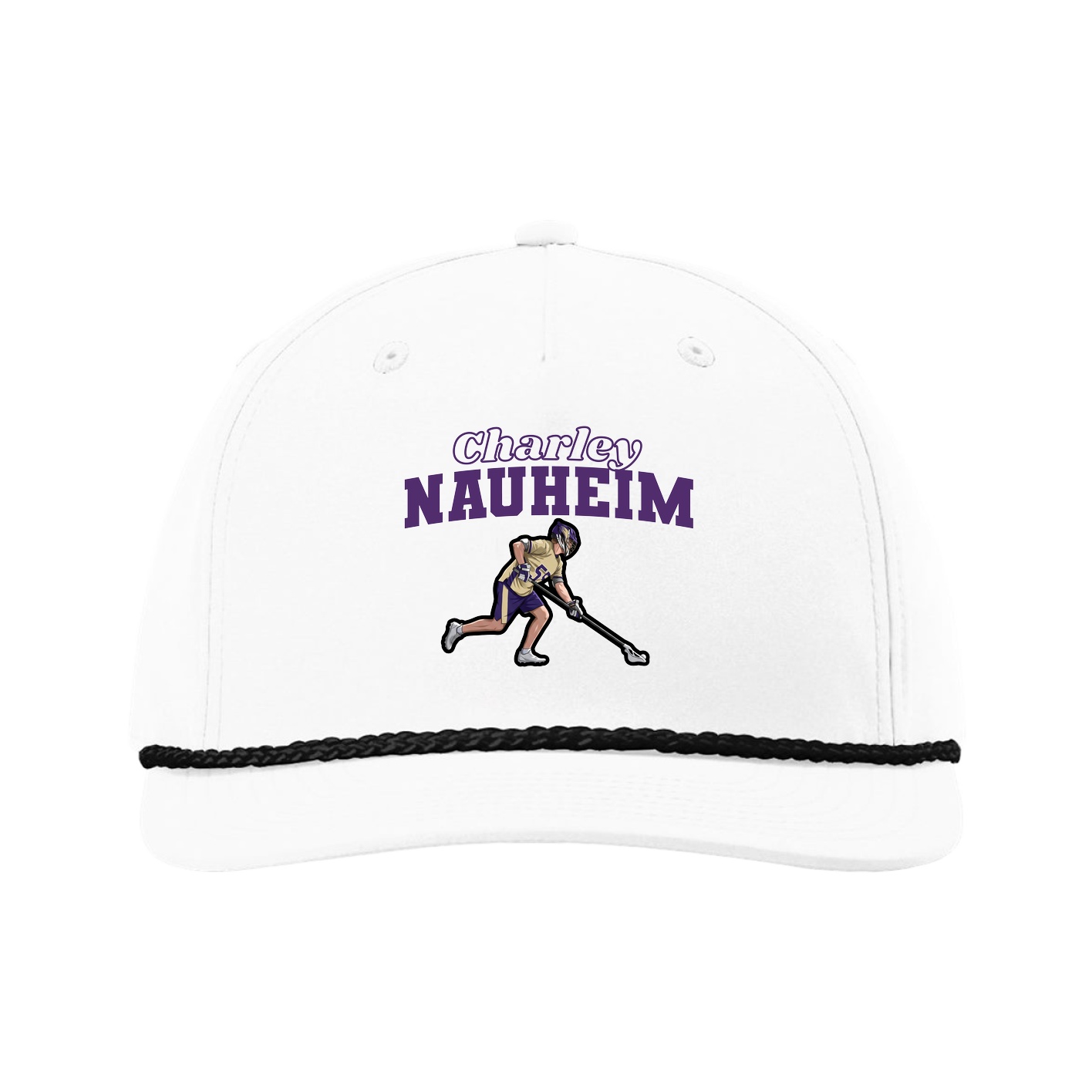 Five-Panel Classic Rope Cap — Name Arch in White