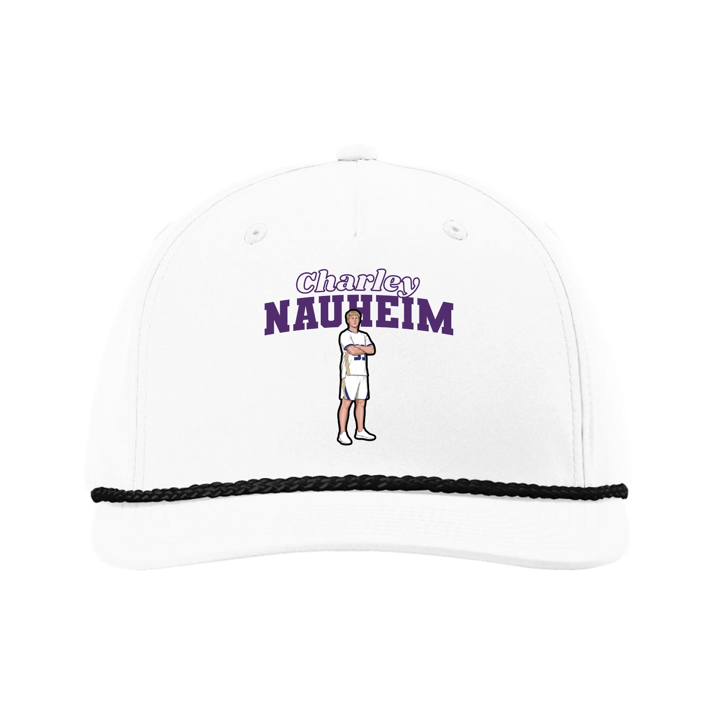 Five-Panel Classic Rope Cap — Name Arch in White