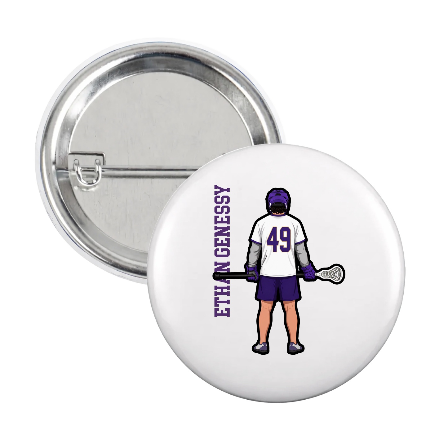 Game Day Button — Name Vertical in White