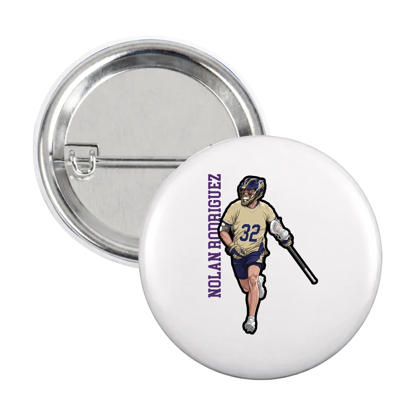 Game Day Button — Name Vertical in White