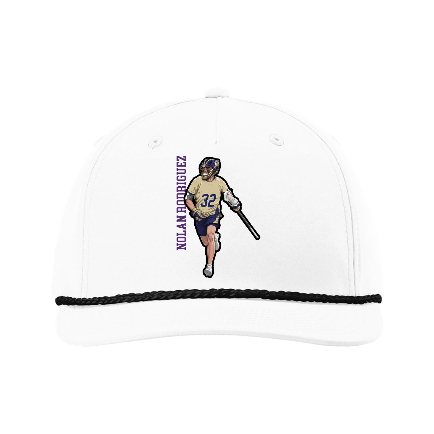 Five-Panel Classic Rope Cap — Name Vertical in White