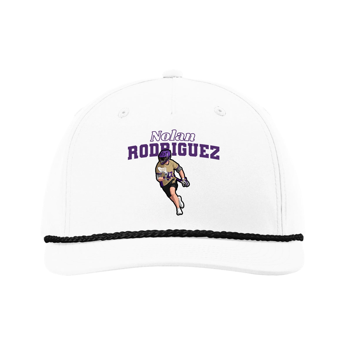Five-Panel Classic Rope Cap — Name Arch in White