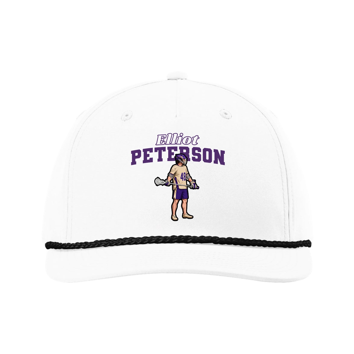 Five-Panel Classic Rope Cap — Name Arch in White