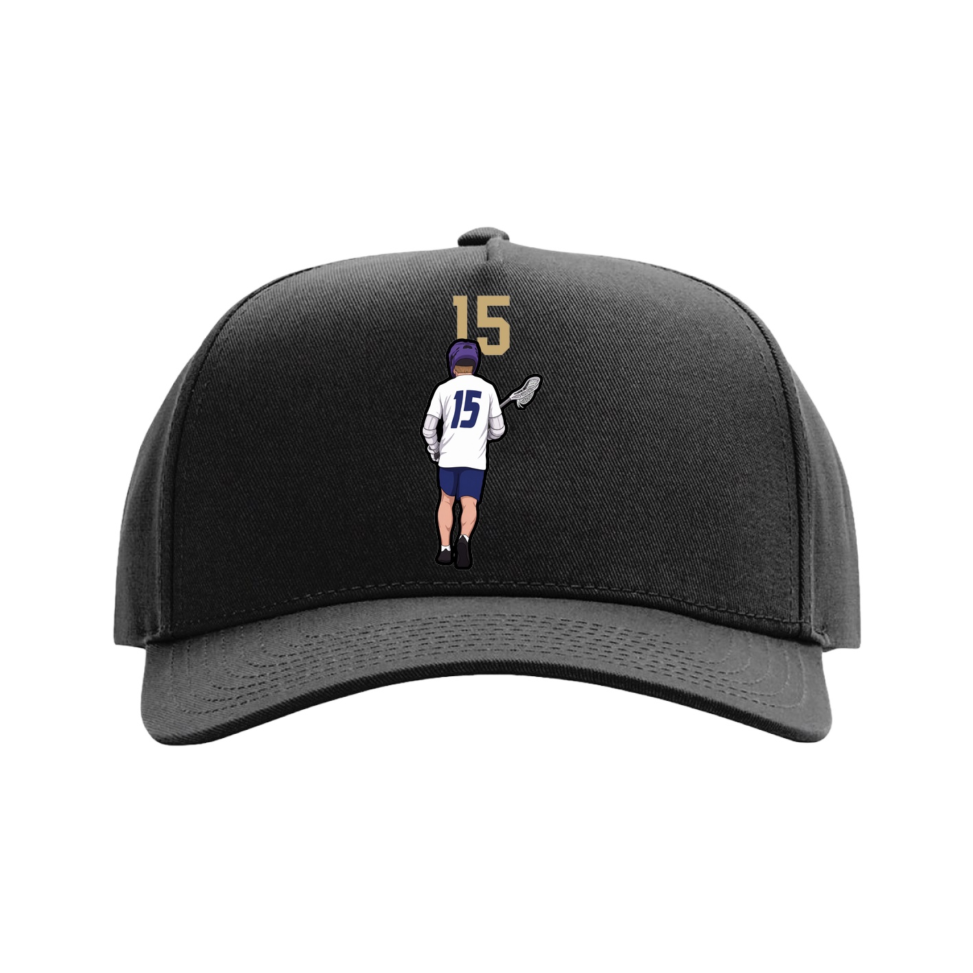 Full Fabric Five-Panel Champ Cap — Number Top in Black