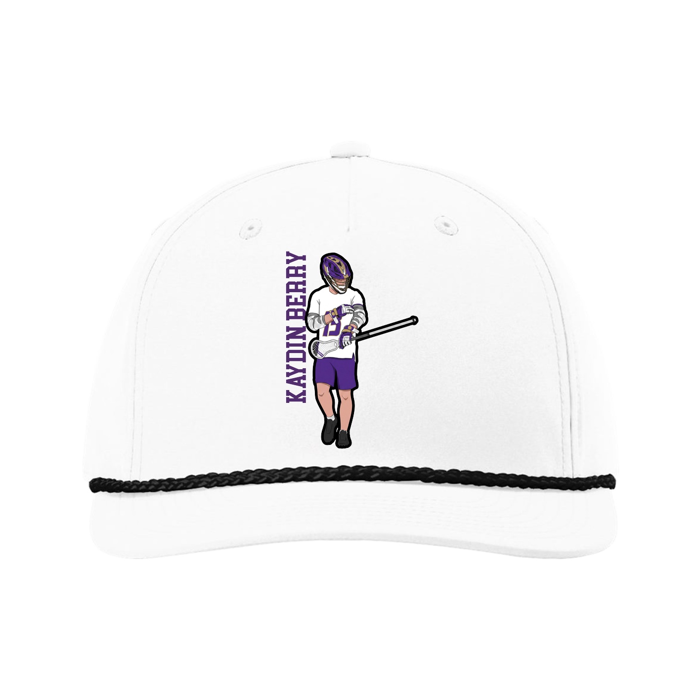 Five-Panel Classic Rope Cap — Name Vertical in White