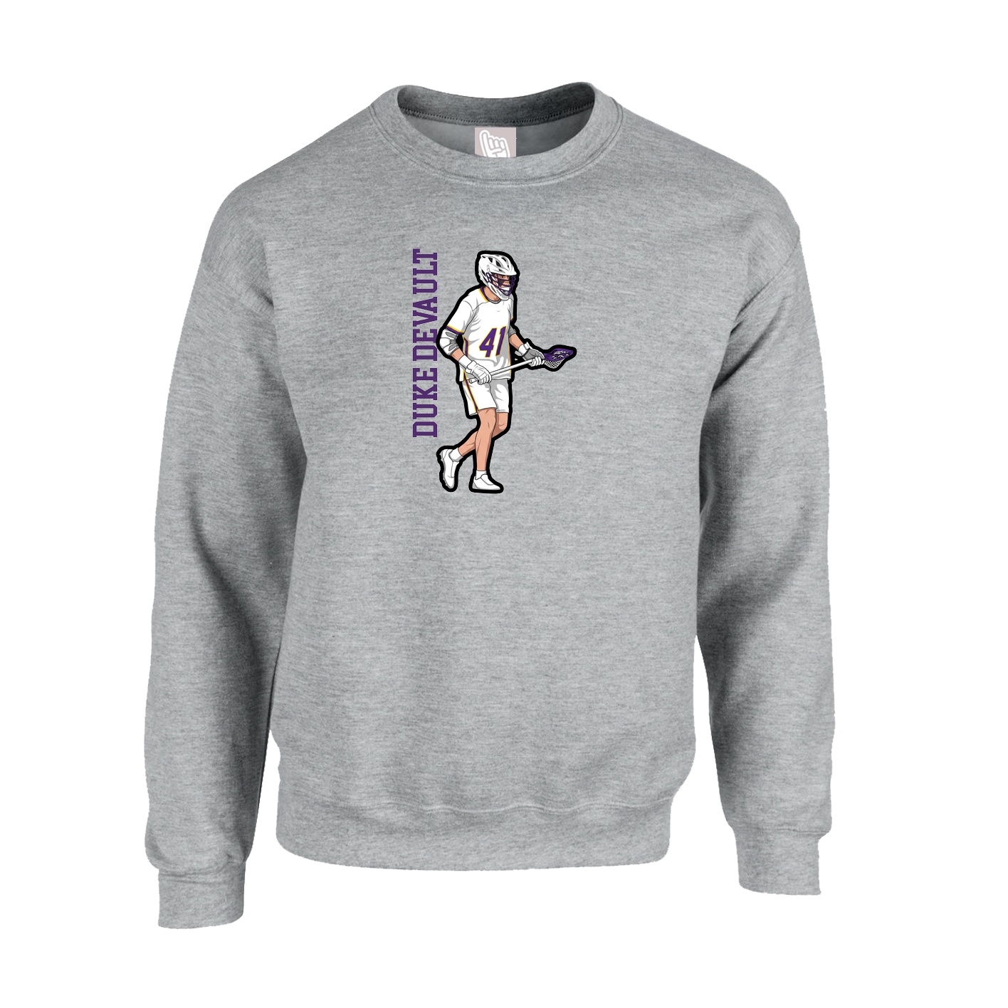 Fleece Crew — Name Vertical in Grey