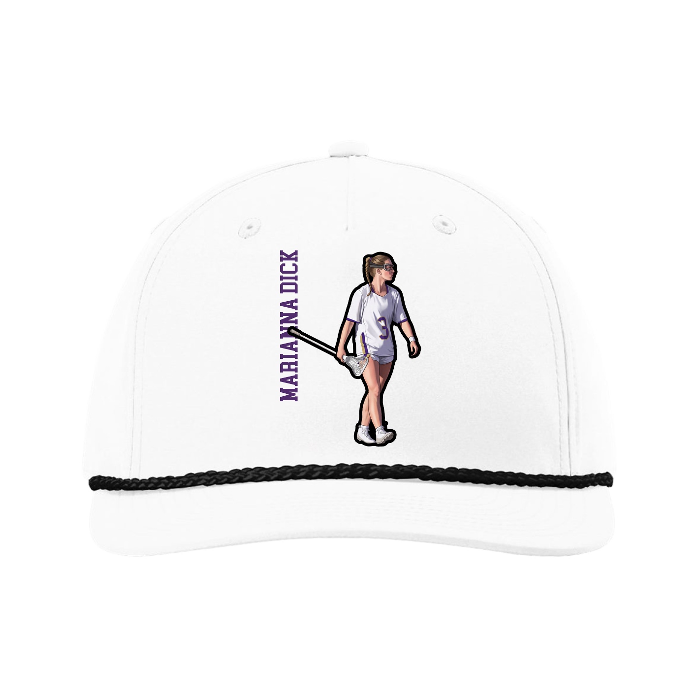 Five-Panel Classic Rope Cap — Name Vertical in White