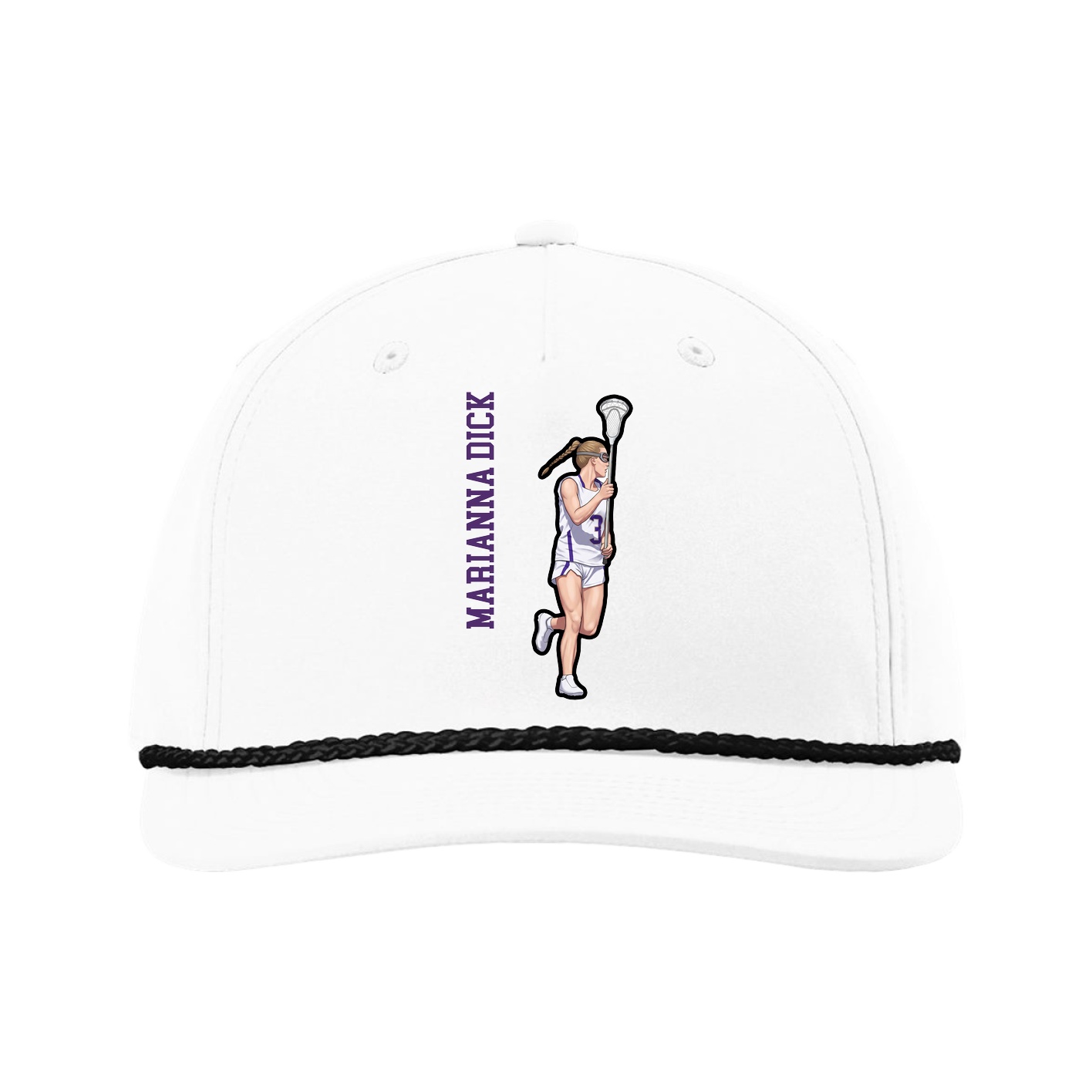 Five-Panel Classic Rope Cap — Name Vertical in White