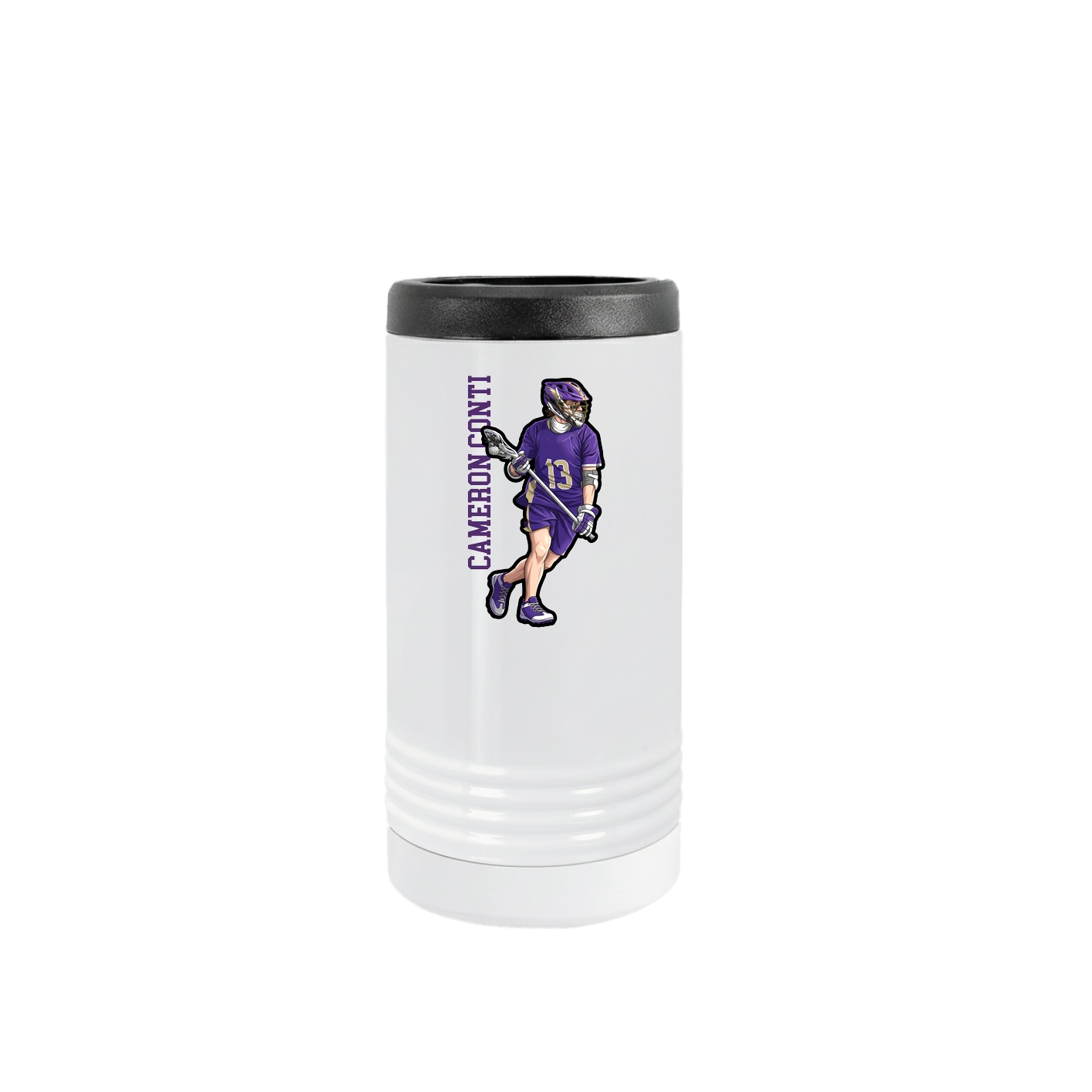 Slim Beverage Holder — Name Vertical in White