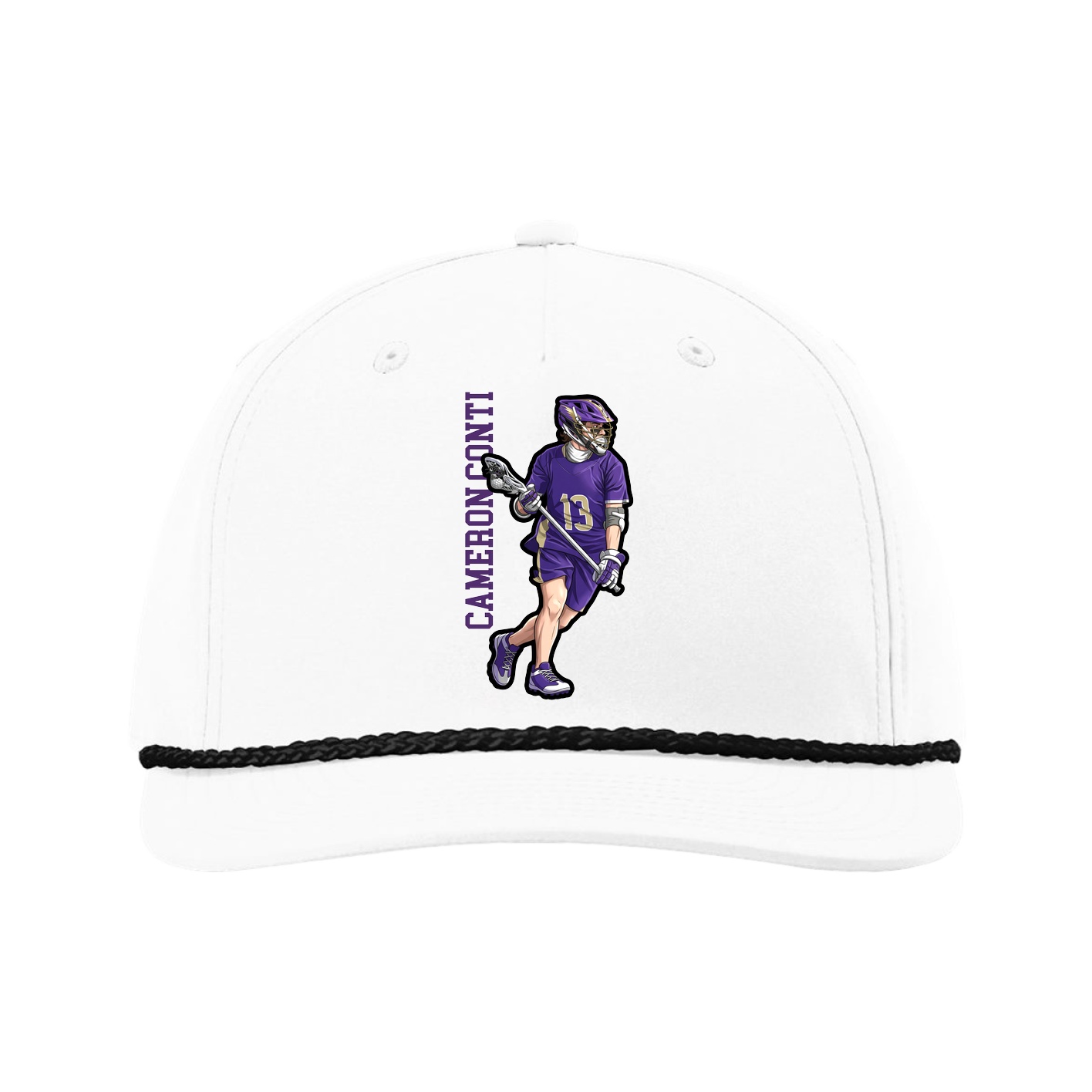 Five-Panel Classic Rope Cap — Name Vertical in White