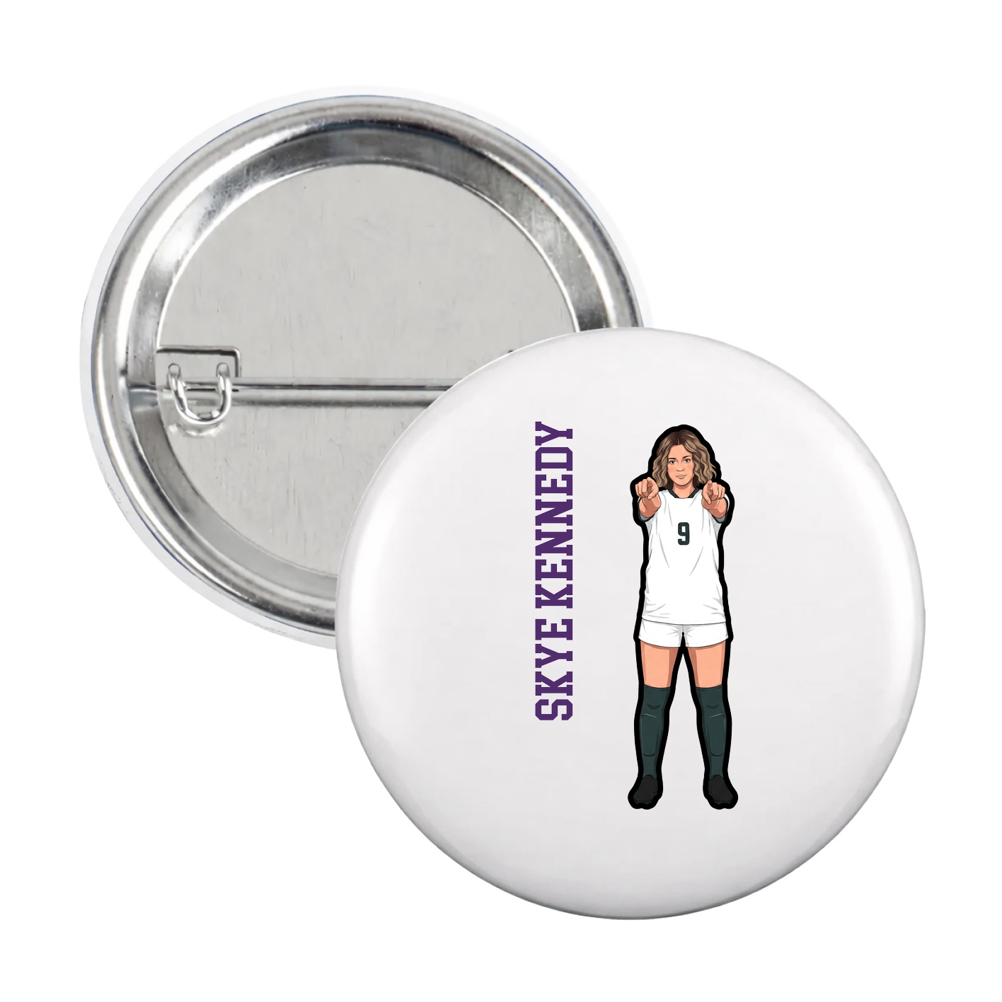 Game Day Button — Name Vertical in White