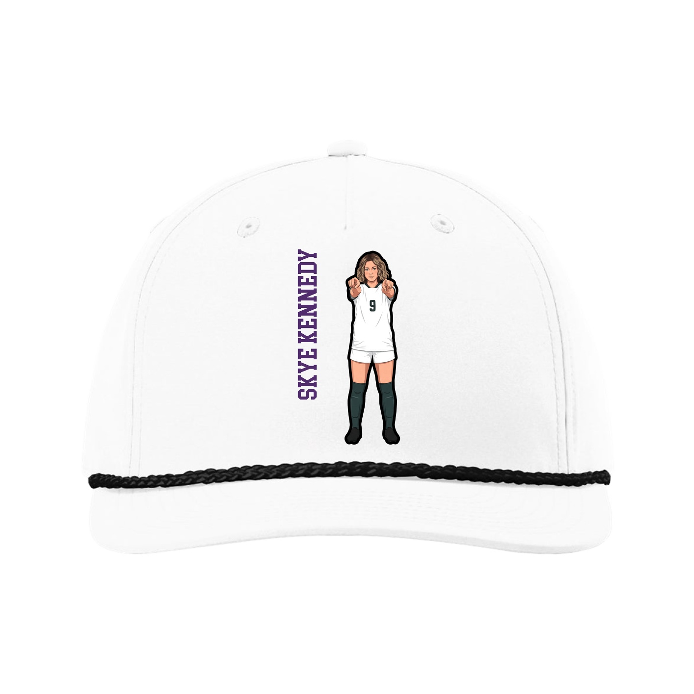 Five-Panel Classic Rope Cap — Name Vertical in White