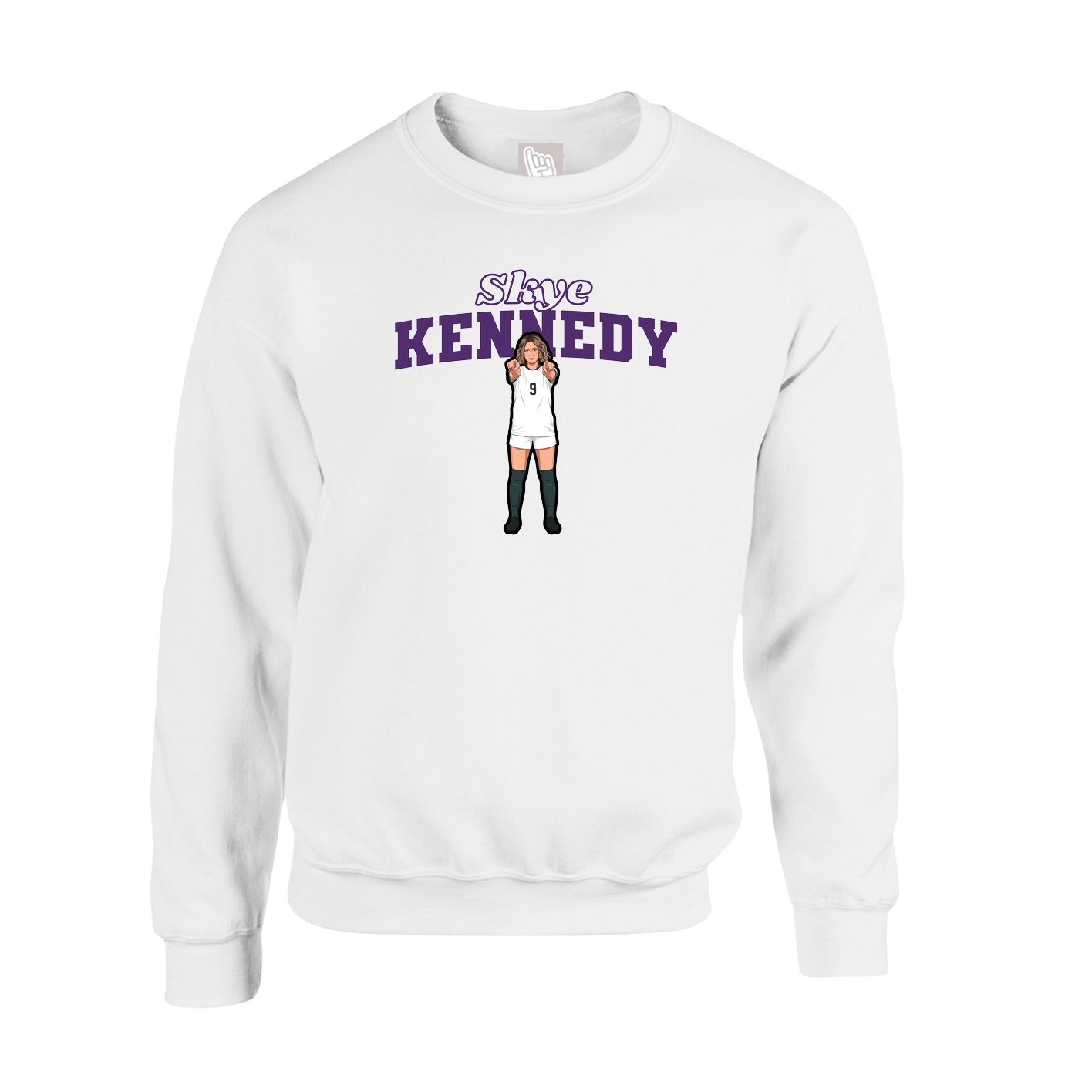 Fleece Crew — Name Arch in White