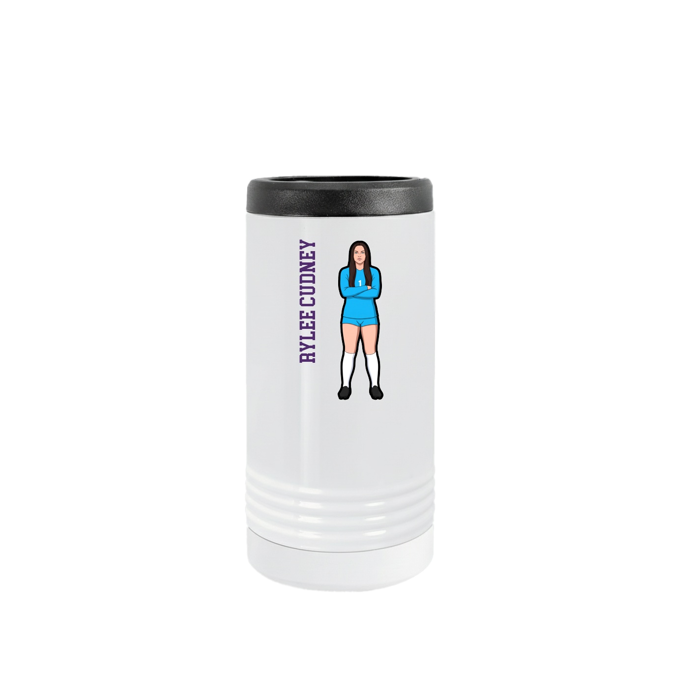 Slim Beverage Holder — Name Vertical in White