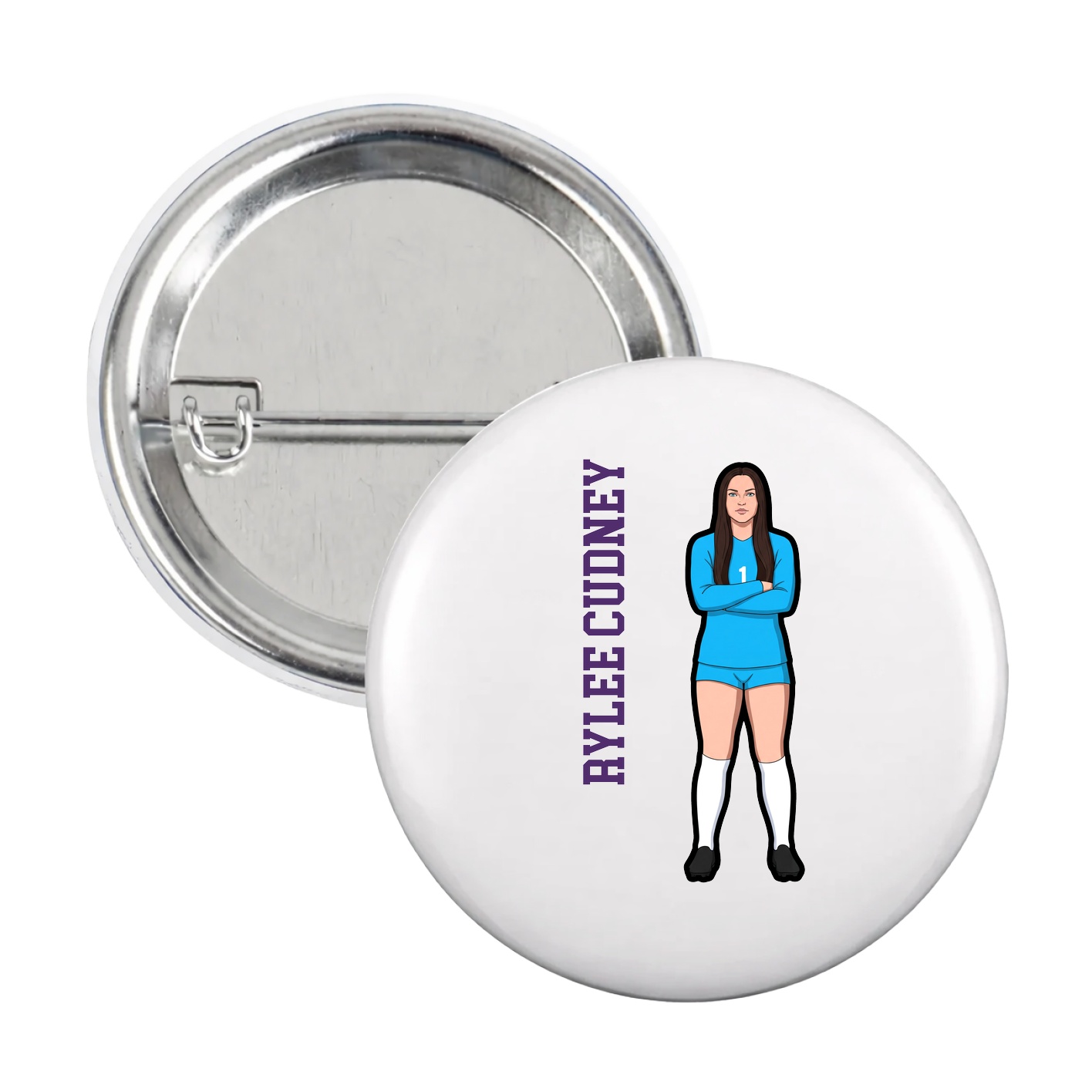 Game Day Button — Name Vertical in White