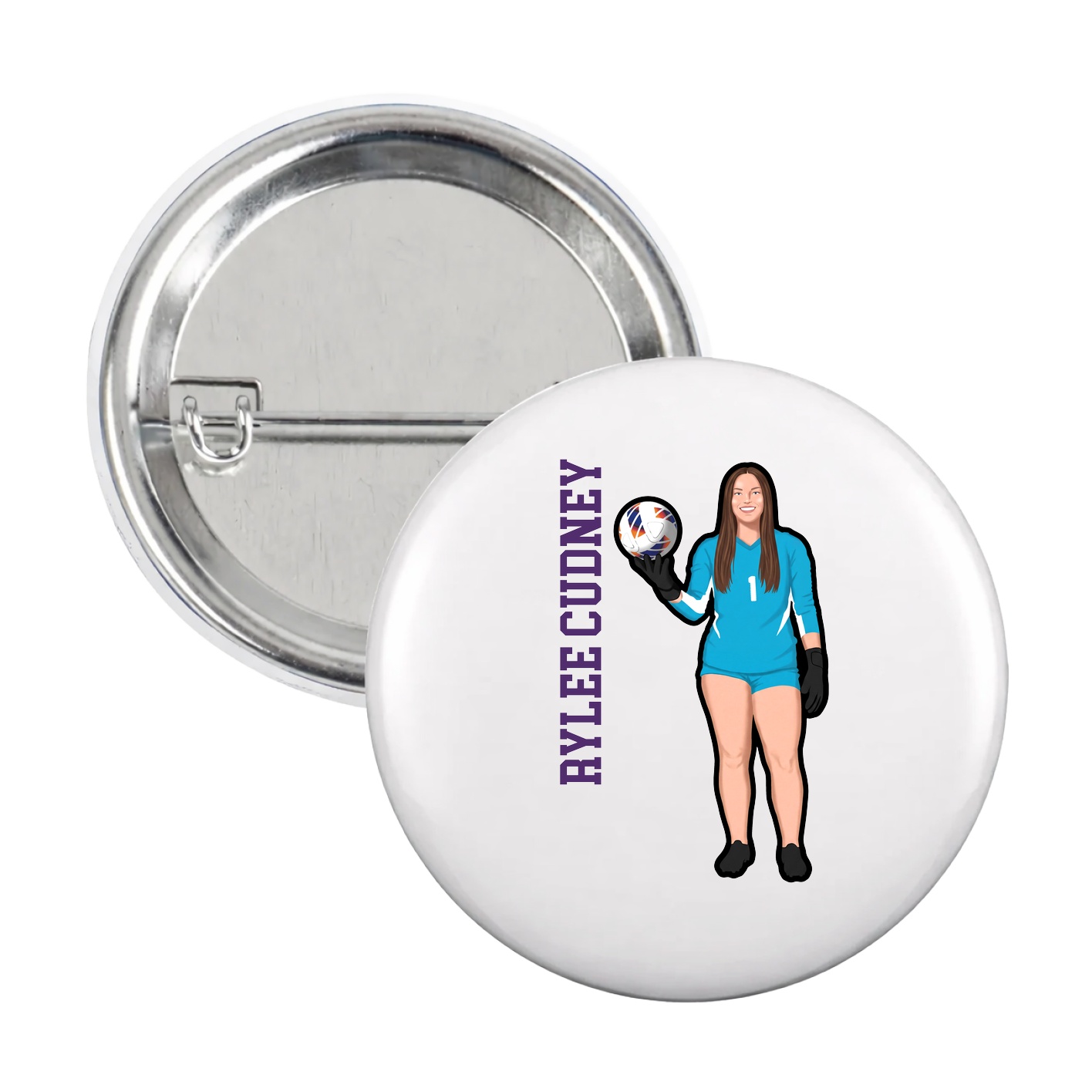 Game Day Button — Name Vertical in White