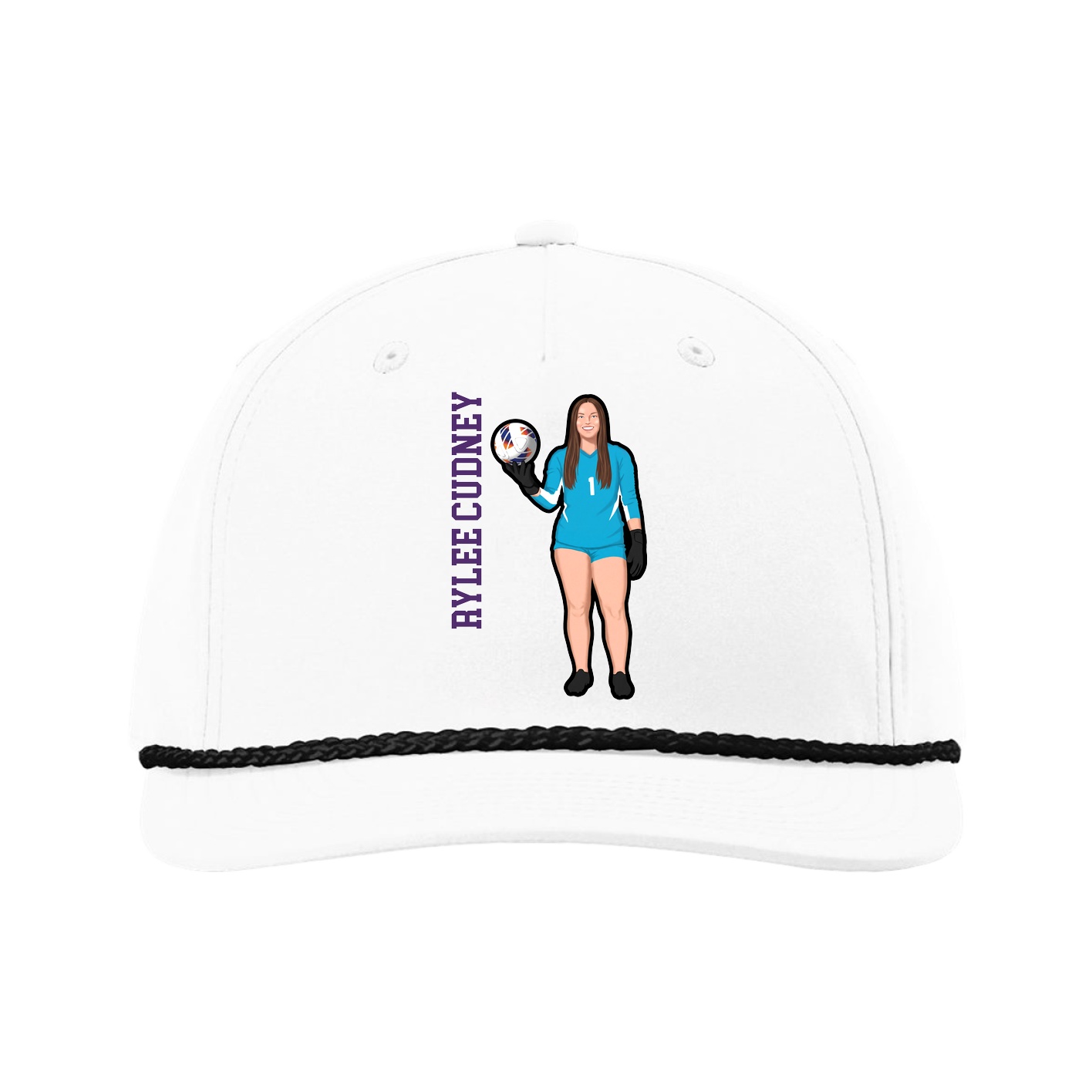 Five-Panel Classic Rope Cap — Name Vertical in White