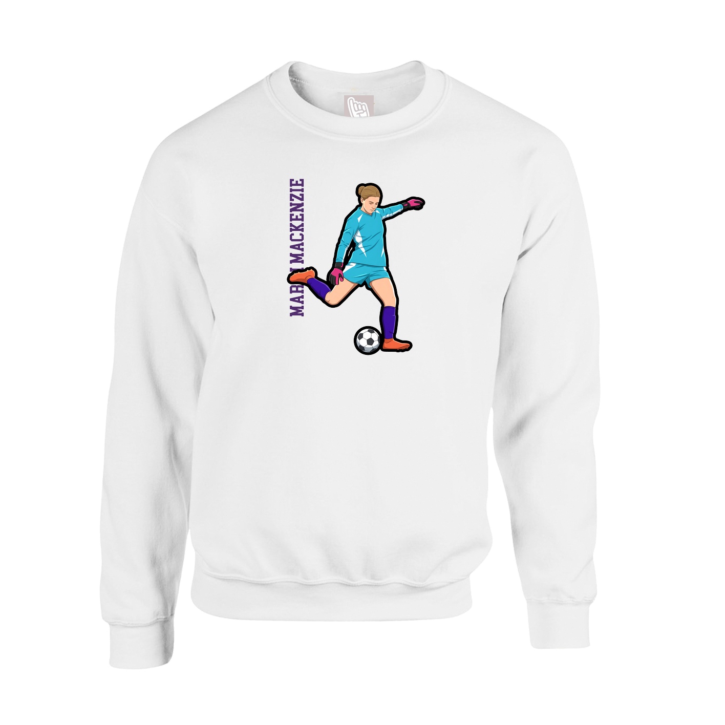 Fleece Crew — Name Vertical in White