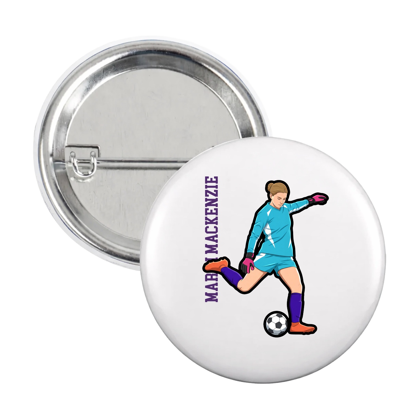 Game Day Button — Name Vertical in White