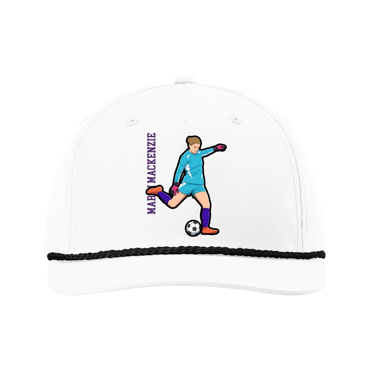 Five-Panel Classic Rope Cap — Name Vertical in White