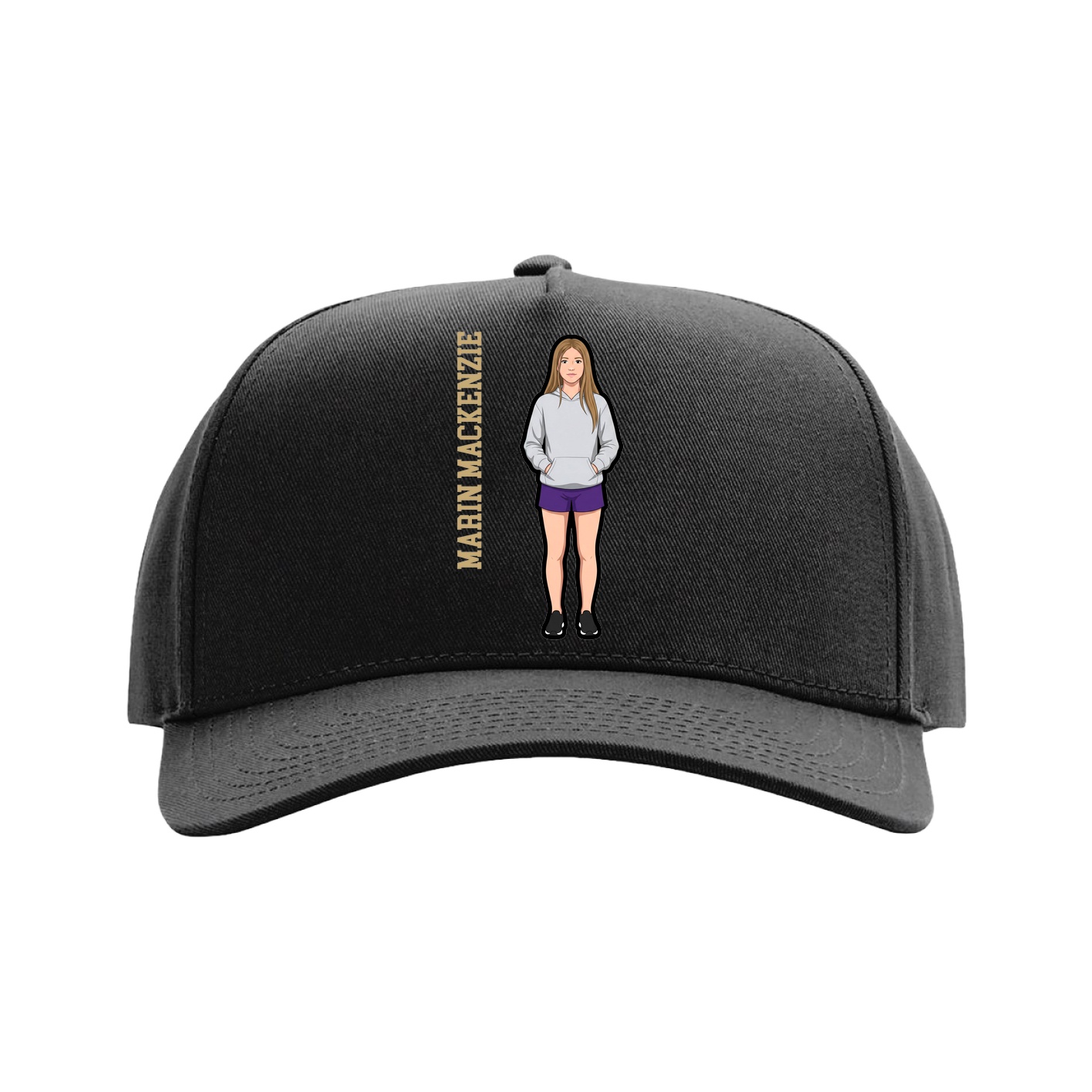Full Fabric Five-Panel Champ Cap — Name Vertical in Black