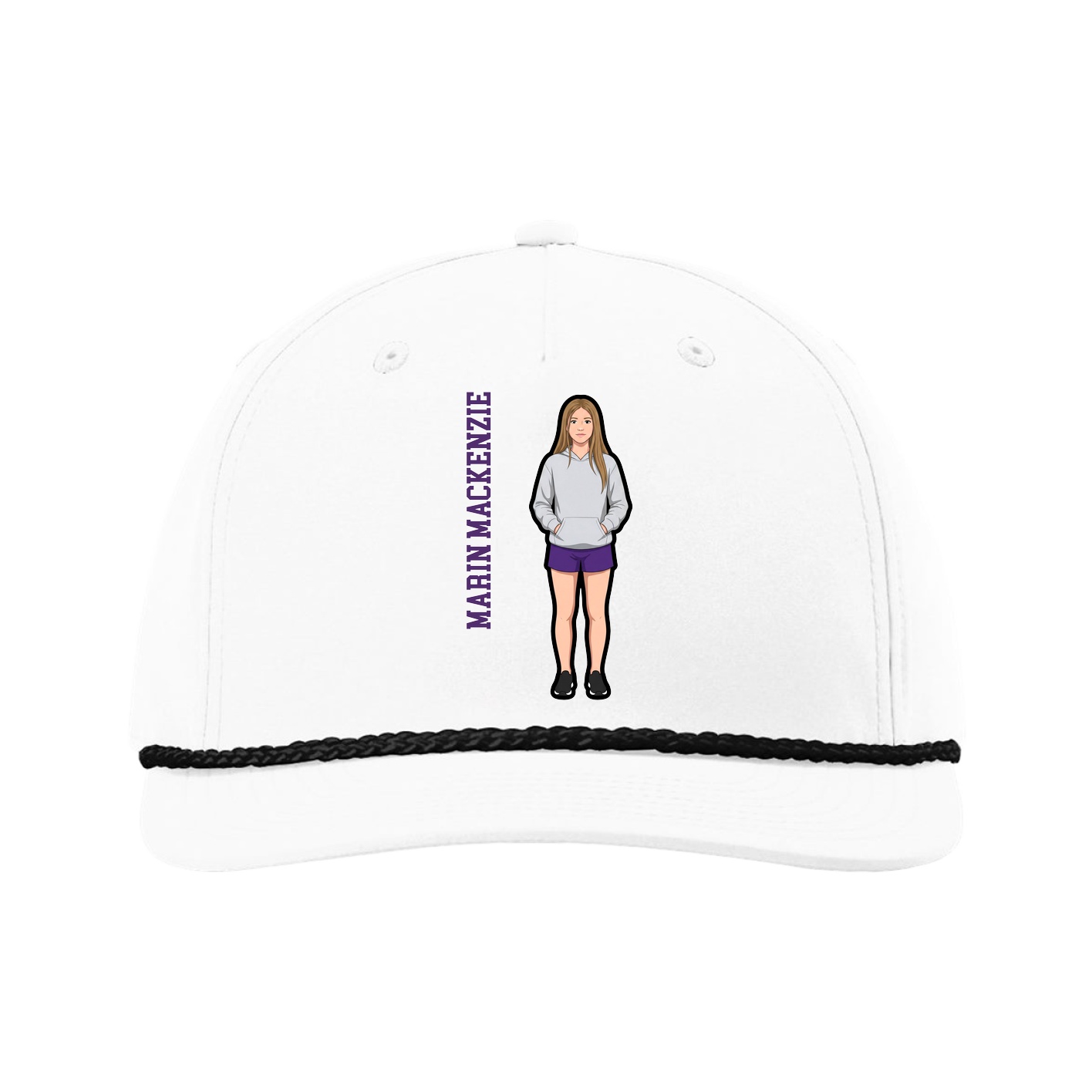 Five-Panel Classic Rope Cap — Name Vertical in White