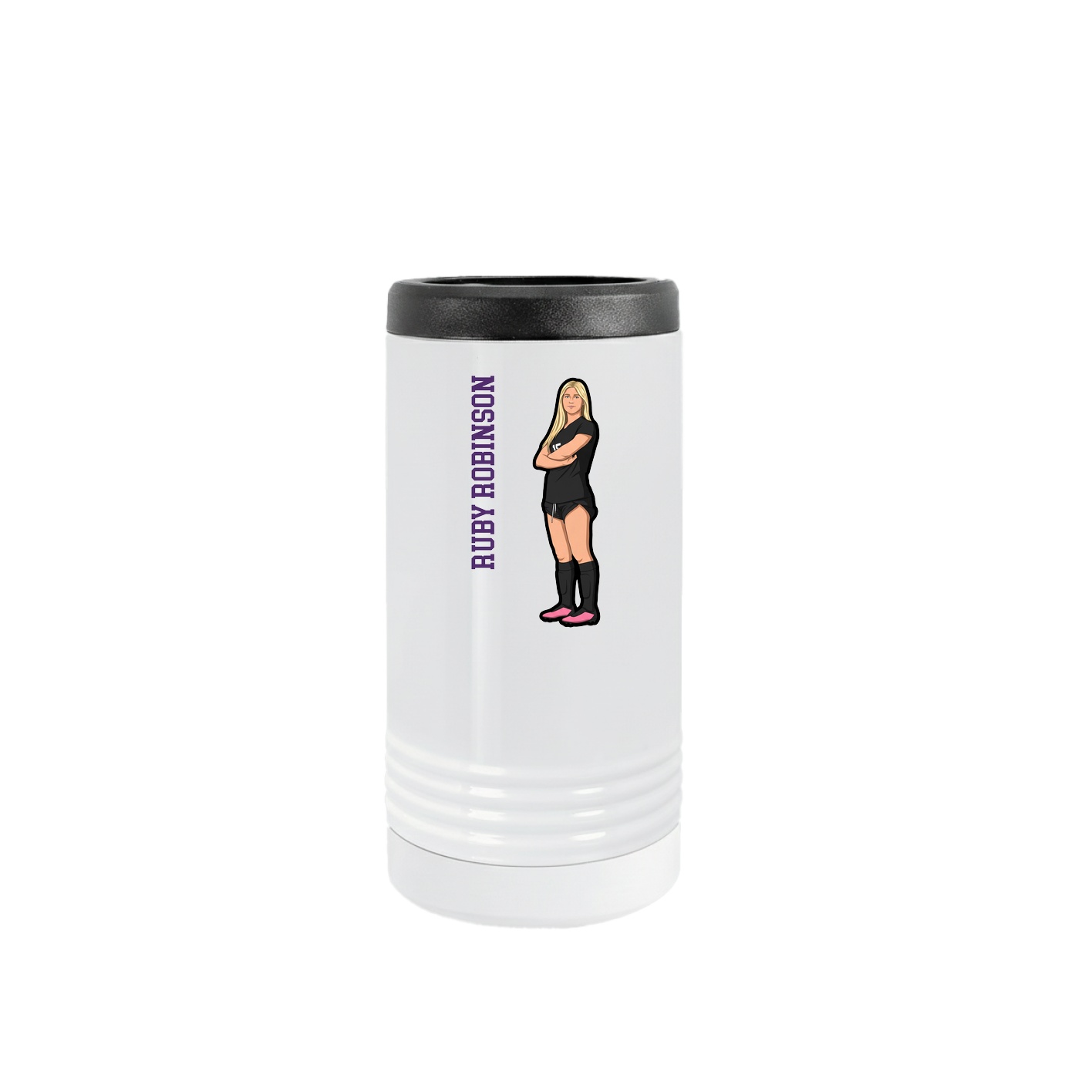 Slim Beverage Holder — Name Vertical in White